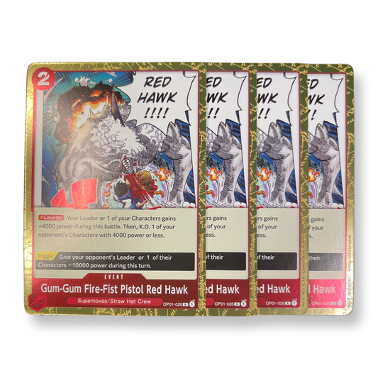 Gum-Gum Fire-Fist Pistol Red Hawk OP01-026 R (x4) Playset (Pre-Erata Text)